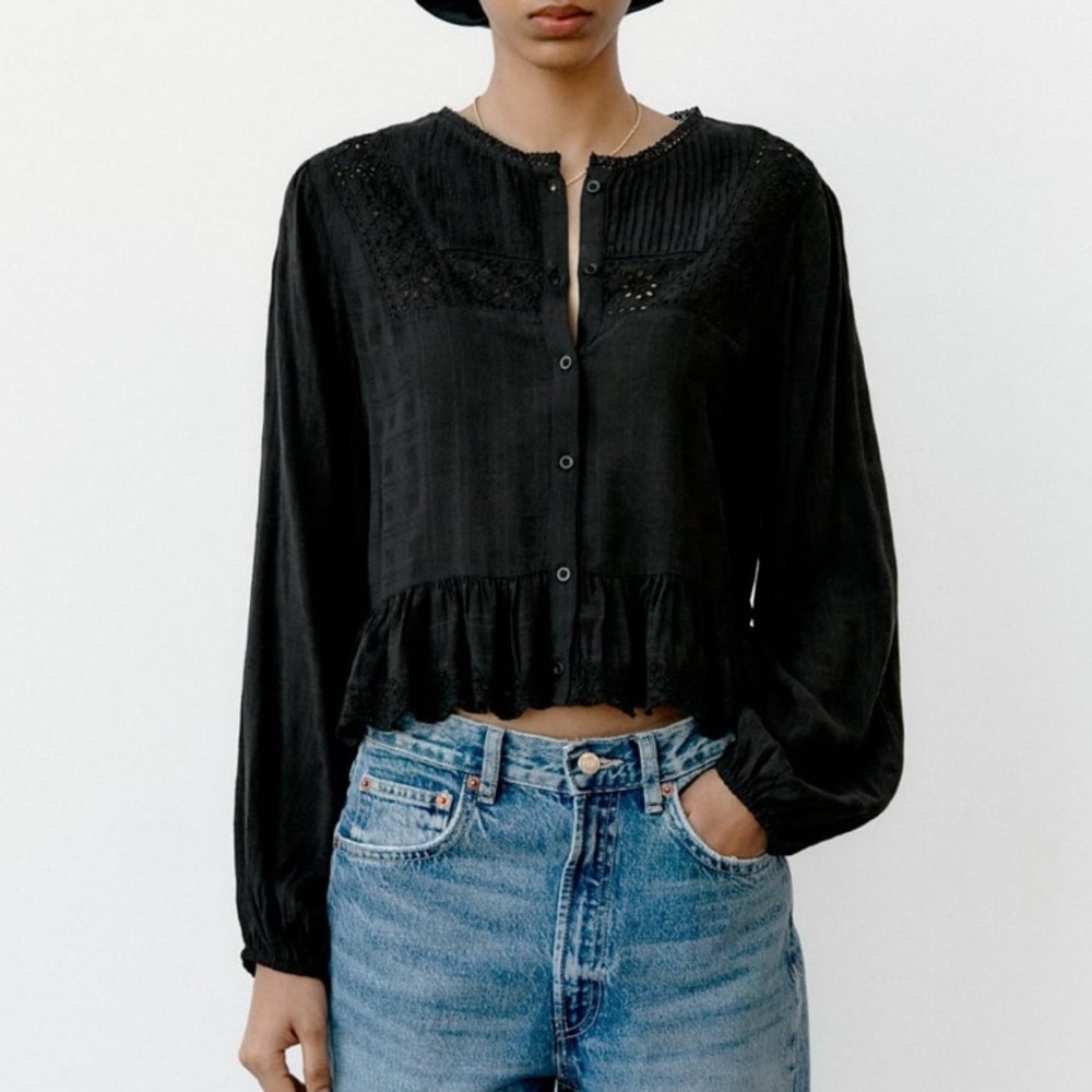 Openwork embroidery top
